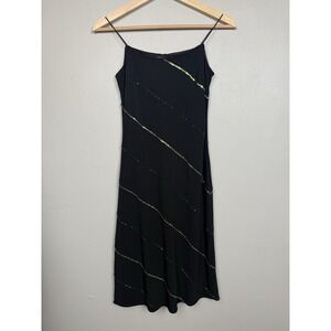 Y2K Rimini Black Sequin Spaghetti Strap Dress Womens 4 2000s Glam Party Cocktail